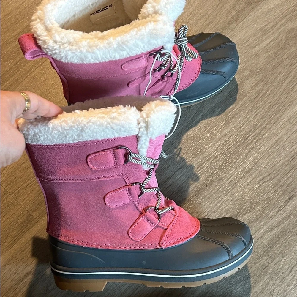 Cat & Jack Pink and Gray Girls' Fleece-Trim Winter Boots